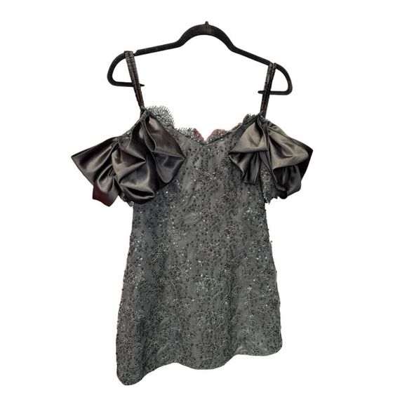 LoveShackFancy Kakena Off-The-Shoulder Beaded Minidress Black Small - Picture 8 of 14